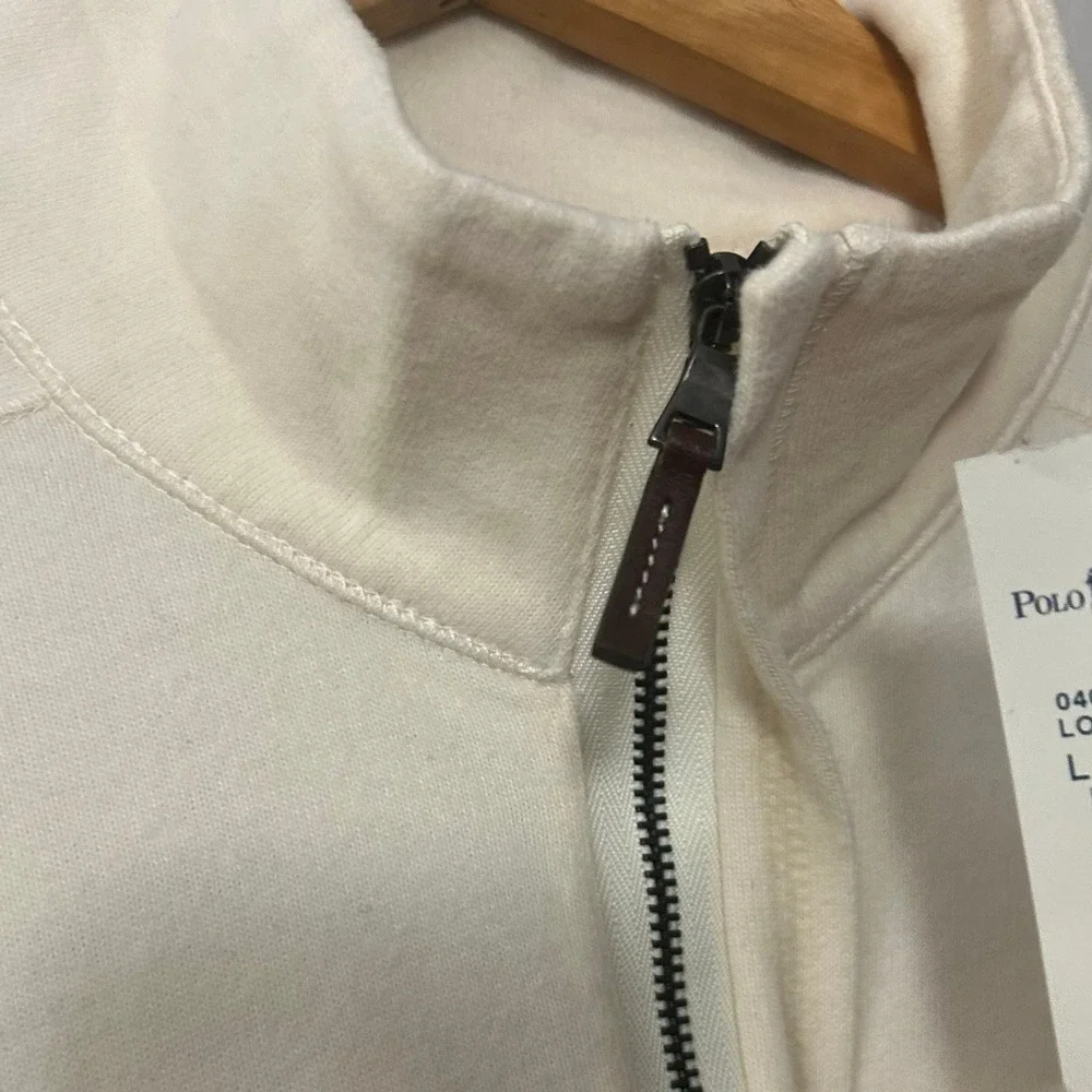 Polo Ralph Lauren Pullover Mens Large Cream 1/4 Zip Elbow Patch Cotton NWT VTG